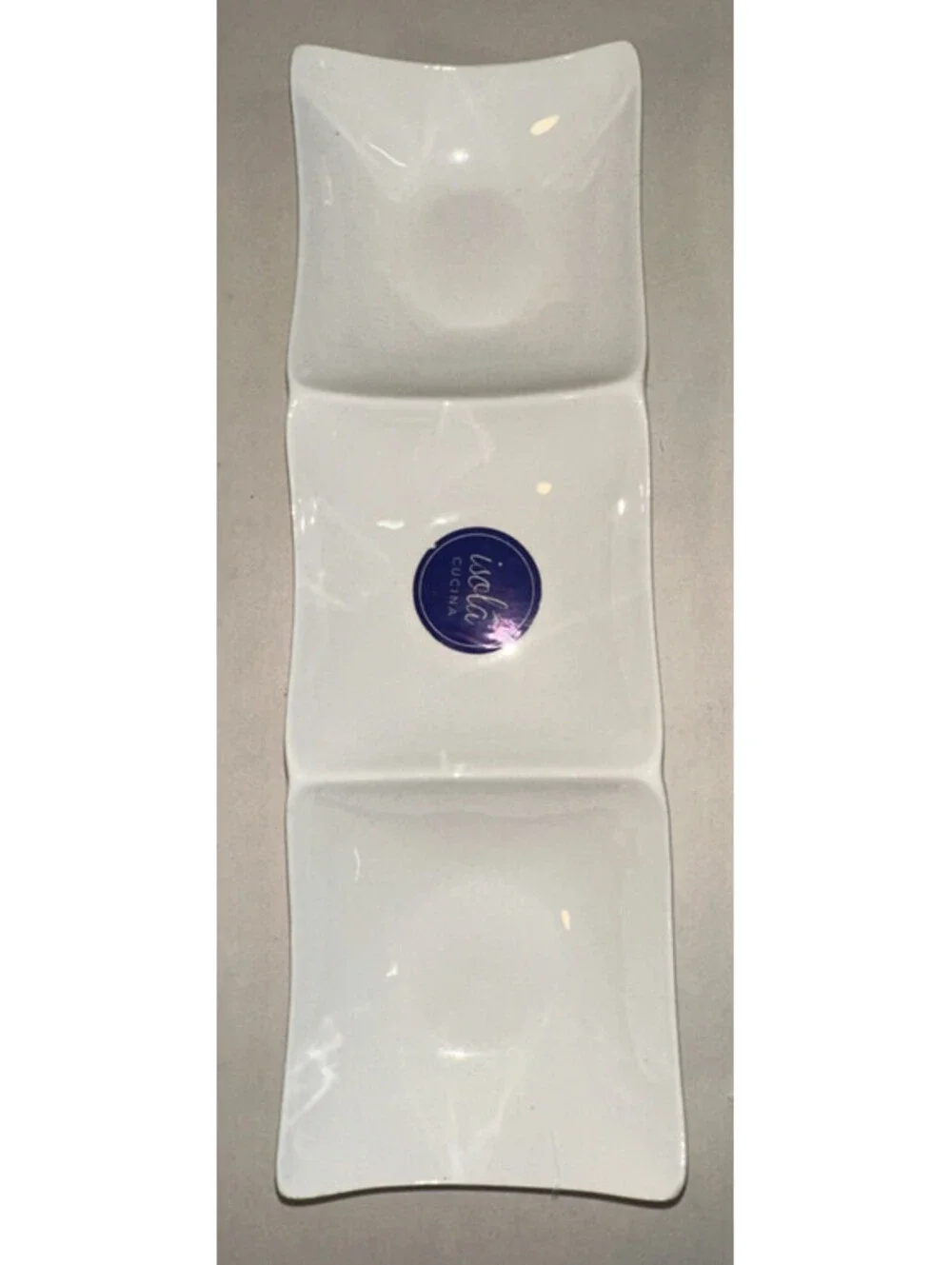 Vintage Isola’ Cucina Divided Serving Dish Relish Tray White Party piece Unused